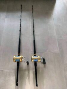 Pair of Shimano Tiagra 50W 2‑Speed Reels on Connelly Trolling Rods with Winthrop Adjustable Butts